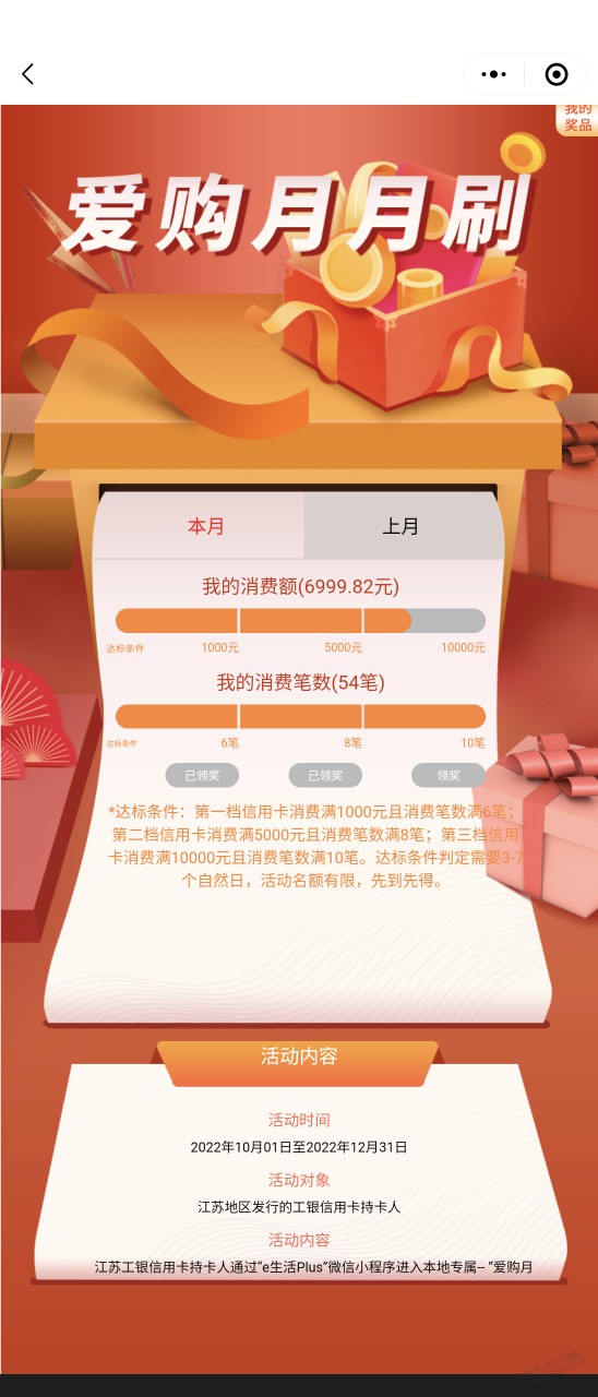 工行e生活江苏月月刷消费礼补货了