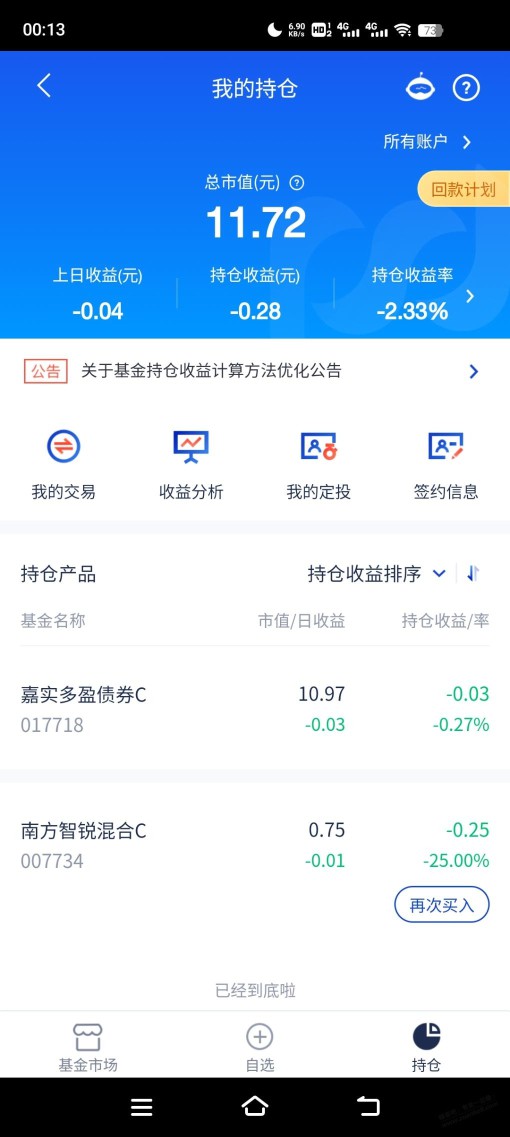 浦发找了半天没找到体验金，扫码也不行，一看收益-2.3%！